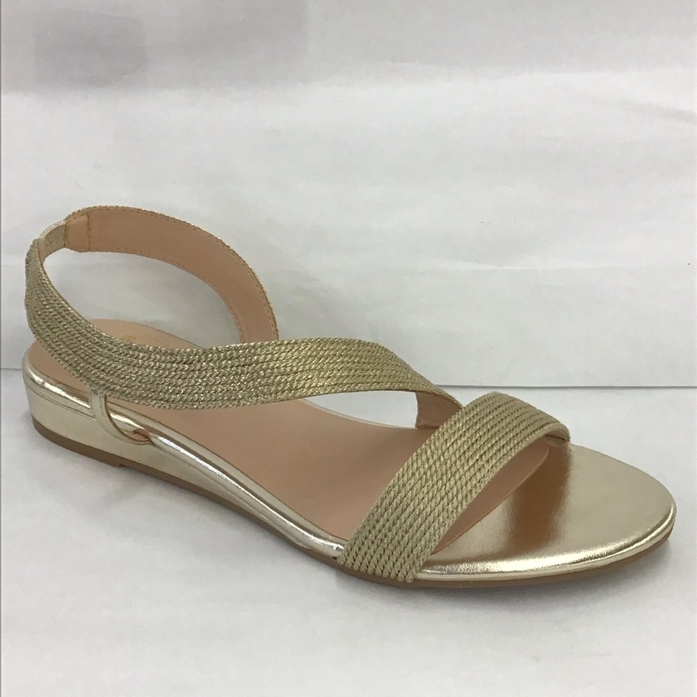 Bandolino Kalinar 2 Open Toe Strappy Wedge Sandals Gold Champagne Size 10 M